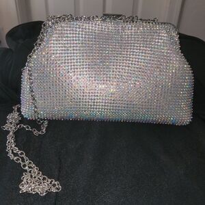 Glamorous Silver Sequin Clutch with Chain Strap